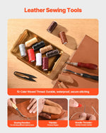 Amocart 38/59/61/72/92PCs Leather Working Tools Kit Leather Craft Tools Storage Bag Engraving Punching Sewing Stamping Tools