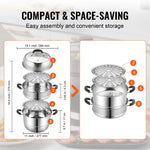 Amocart Steamer Pot 11in/28cm, 3 Tier Steamer Pot for Cooking with 8.5QT Stock Pot, 304 Stainless Steel Food Steamer Cookware