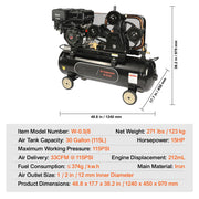 Charger l'image dans la visionneuse de galerie, Amocart 7HP/15HP Gas Power Air Compressor 10/20/30 Gallon Air Compressor Tank 115PSI Max Pressure for Construction Workshop
