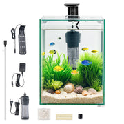Bild in Galerie-Viewer laden, Amocart Fish Tank Aquarium 2/5Gal Square Ultra-Clear Glass Starter Tank Adjustable 3 Color Lighting Self Cleaning System for Home
