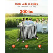 Charger l'image dans la visionneuse de galerie, Amocart 300LBS Folding Chair Rack Cart L-shape Horizontal Placement with Rubber Wheels Metal Chair Storage Dolly for 25 Chairs
