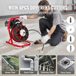 Amocart Drain Cleaner Machine 75FT/50FT Sewer Snake Auger Manual 1/2 Inch Electric Drain Cleaning Machine w/ 4 Cutters for Home