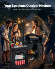 Bild in Galerie-Viewer laden, Amocart Camping Kitchen Table Folding Camp Cook Station Aluminum Portable Cook Station with Cupboard, Carrying Bag Windscreen
