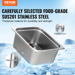 SucceBuy 4" 6" Deep Steam Table Pan 1/2 Size Hotel Pans for chafing 201 Stainless Steel Food Container for Party BBQ Baking
