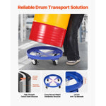 Amocart 2000lbs Drum Dolly 55Gal Barrel Mobile Base with Cross Braces & 4 Swivel Wheels Hand Truck for Warehouse Drum Handling