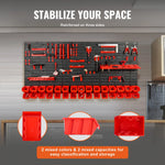 SucceBuy Wall Mounted Storage Bins 30/48Bin Parts Rack Organizer Garage with Wall Panels Hooks Plastic Shop Tool for Screw Nails