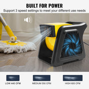 Charger l'image dans la visionneuse de galerie, Amocart Pivoting Utility Fan 600 CFM High Velocity Floor Blower 300° Blowing Angle Air Mover for Drying Cooling Ventilating
