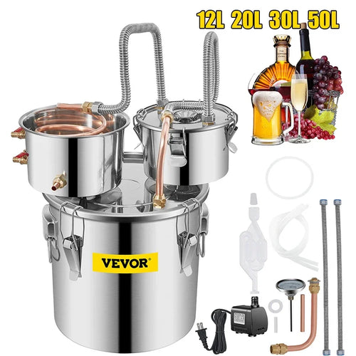 Amocart 12L 20L 30L 50L Alcohol Brewing Distiller DIY Moonshine Apparatus Stainless Steel Still Whisky Beer Brandy Home Use