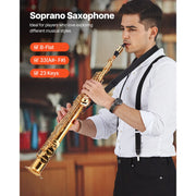 Charger l'image dans la visionneuse de galerie, SucceBuy Straight Soprano Brass Saxophone B Flat 23 Keys, Mouthpiece, Cleaning Cloth Rod, Gloves, Neck Strap, kit for Beginners
