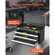 Charger l'image dans la visionneuse de galerie, Amocart 20in 3-Drawer Metal Tool Box Black/Red Tool Chest with EVA Liners Multifunction Tool Organizer for Garage &amp; Workshop
