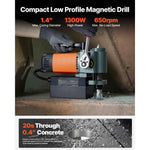 Amocart 1300 W Low Profile Magnetic Drill Press 1.4 in Boring Diameter 2248 lbf Power 650RPM Mag Drill Press for Metal Surface