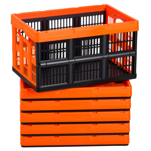 Amocart 45L 6PCS Plastic Collapsible Storage Bins with Handles Stackable Folding Storage Crates Containers for Home Organizing
