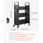 SucceBuy Rolling Library Book Cart 330lbs Capacity 30.3x15x48.0In Single Sided V-Shaped Shelves w/ 3 In Lockable Wheels for Home