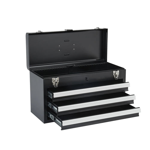 Amocart 20in 3-Drawer Metal Tool Box Black/Red Tool Chest with EVA Liners Multifunction Tool Organizer for Garage & Workshop