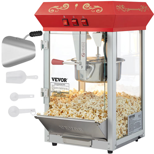 Amocart 8/12Oz Electric Popcorn Maker Commercial Popper Machine  Automatic Corn Cookware with Scoop Spoon 304 Heating Tube