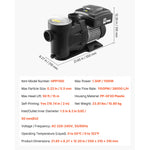 SucceBuy Variable Speed Pool Pump 1.5/2/3 HP AC 220-240V 115/132/145/190 GPM In/Above with Filter Basket Timer for Swimming Pool