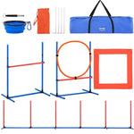 Amocart Dog Agility Training Equipment 4 PCS Set with Adjustable High Hurdles 6 Weave PolesJump Ring Square Pause Box Whistle