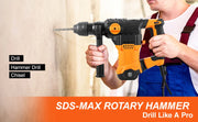 Bild in Galerie-Viewer laden, Amocart 1500W Rotary Hammer Drill Max Drilling 32mm 4 Modes Plus Corded Demolition Chipping Metal Concrete Breaker Jackhammer

