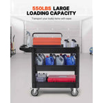 with 360°Swivel Wheels Ergonomic Storage Handle for Warehouse/Garage/Cleaning Amocart 2/3 Shelf Utility Service Cart Heavy Duty