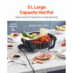 Amocart Electric Hot Pot 5 L Double-flavor Shabu Shabu Pot Non-Stick Electric Cooker with Divider Glass Lid for 6-10 People