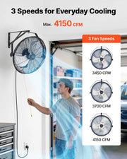 Charger l'image dans la visionneuse de galerie, Amocart Wall Mount Fan 18/20 in Wall Mounted Hanging Fan with IP44-rated Protection 3-Speed Long Airflow Distance for Industry
