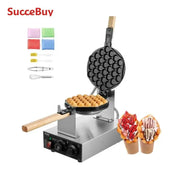 Bild in Galerie-Viewer laden, Non-Stick Stainless Steel Bubble Puff w/180° Rotatable 2 Pans &amp; Wooden Handles Amocart Commercial Egg Bubble Waffle Maker 1400W
