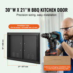 SucceBuy BBQ Access Door Double Outdoor Kitchen Door Wall Vertical Door with Handles and Ventss for BBQ Island Grilling Station