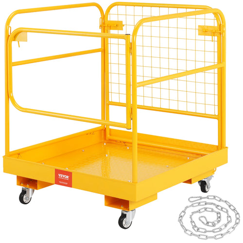 SucceBuy 1200lbs Forklift Safety Cage Folding Security Platform with Lockable Swivel Wheels Holds 1 to 2 Adults for Aerial Work