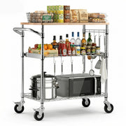 Charger l'image dans la visionneuse de galerie, SucceBuy Kitchen Utility Cart 3 Tier Adjustable Wire Storage Rack with Wood Tabletop and Handle Bar 661 lbs Steel Work Table

