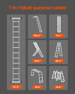 Amocart Multi-Purpose Folding Ladder 7-in-1 Tall Step Ladder A Frame Adjustable Telescoping for Household Outdoor Work