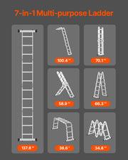 Charger l'image dans la visionneuse de galerie, Amocart Multi-Purpose Folding Ladder 7-in-1 Tall Step Ladder A Frame Adjustable Telescoping for Household Outdoor Work
