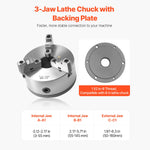 SucceBuy Lathe Chuck 3-Jaw / 4-Jaw / 6-Jaw Self-Centering Chuck & Threaded Backing Plate, T-wrench Screws, Wood Metal Lathe Use