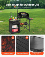 Amocart Camping Kitchen Table Folding Camp Cook Station Aluminum Portable Cook Station with Cupboard, Carrying Bag Windscreen