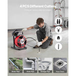 Amocart Drain Cleaner Machine 50 FT x 1/2 Inch Manual Feed Sewer Snake Auger with Air-Activated Foot Switch for 2" to 6" Pipes