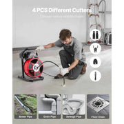 Charger l'image dans la visionneuse de galerie, Amocart Drain Cleaner Machine 50 FT x 1/2 Inch Manual Feed Sewer Snake Auger with Air-Activated Foot Switch for 2" to 6" Pipes
