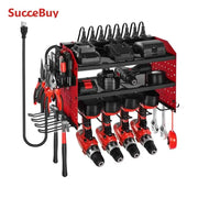 Bild in Galerie-Viewer laden, Amocart 3 Tire Power Tool Organizer Drill Storage Rack with Charging Station &amp; Side Pegboard Tool Organizer for Garage Workshop
