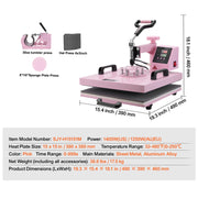 Bild in Galerie-Viewer laden, Amocart Heat Press Machine 12x15 inch  8 in 1 Heat Transfer Machine 360° Swing Away T-Shirt for T-Shirts/Mugs/Hats/Plates Pink
