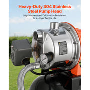 Charger l'image dans la visionneuse de galerie, Amocart 1HP/1.6 HP Shallow Well Pump with Pressure Tank 120V Stainless 5-Gal Tank 20/40 PSI Pressure Switch for Home Garden
