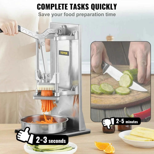 Commercial French Fry Cutter Amocart with 4 Replacement Blades for Potato & Lemon, Extended Handle