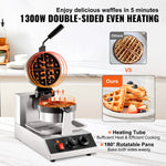 SucceBuy Electric Waffle Maker Stainless Steel Round Waffle Iron Non-Stick Waffle Baker Machine Teflon-Coated Baking Pans