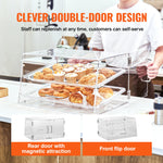 Amocart 2 Tray Clear Pastry Display Case Acrylic Commercial Countertop Bakery Display Case with Front and Rear Door for Bread