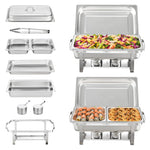 【Premium】Amocart 8QT Rectangle Chafing Dish 2/4/6 Packs w/ Full Size Pans Buffet Catering Warmer Server Folding Stand Fuel Hold