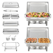Charger l'image dans la visionneuse de galerie, 【Premium】Amocart 8QT Rectangle Chafing Dish 2/4/6 Packs w/ Full Size Pans Buffet Catering Warmer Server Folding Stand Fuel Hold
