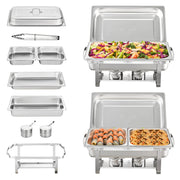 Bild in Galerie-Viewer laden, Amocart 8QT Rectangle Chafing Dish 2/4/6 Packs w/ Full Size Pans Buffet Catering Warmer Server Folding Stand Fuel Holder Tray
