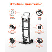 Charger l'image dans la visionneuse de galerie, Amocart 2 in 1 Folding Hand Truck 500lb Load Capacity for 4-Wheel Mode Convertible Hand Truck Dolly with Wheels for Moving Home
