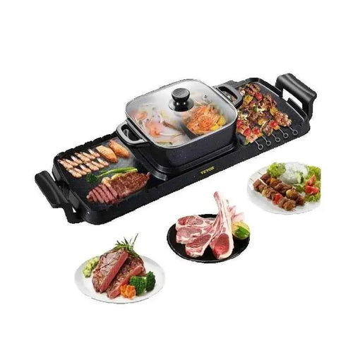 Amocart 2in1 Electric BBQ Pan Grill Hot Pot Multifunction Home Portable Smokeless Nonstick Detachable Hot Pot Barbecue Plate