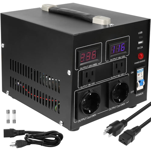 SucceBuy Voltage Converter Transformer 2000VA/3000VA/5000VA Heavy Duty Step Up/Down Transformer with US&EU Outlet 5V USB Port