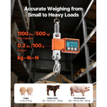 SucceBuy 1100Lbs/500kg Digital Crane Scale Industrial Hanging Scale with LCD Display 0.2lbs Division & 3 Unit Switch for Garage
