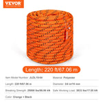 Amocart 220ft Dual-Weave Polyester Rope 48-Strand Outdoor Accessories Emergency Cord for Camping Swinging Rappelling Rescue