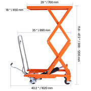 Load image into Gallery viewer, SucceBuy Hydraulic Lift Table 500lbs Capacity 47.2" Lifting Height Double Scissor Lift Table Cart with Wheels for Transportation
